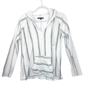 Ocean Drive White Pink Baja Hoodie Striped Pullover in Cream Beach Medium
